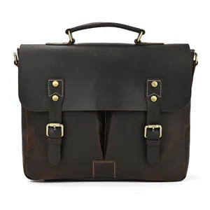 Vintage genuine leather men briefcase crazy horse laptop bag business messenger handbag