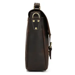 Men's leather briefcase side view vintage crazy horse leather laptop bag messenger bag