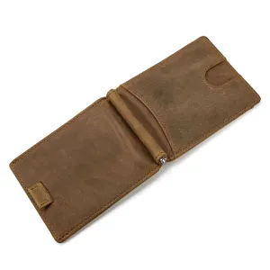 Vintage Echtleder Geldklammer Portemonnaie minimalistischer Bifold Kartenhalter braun