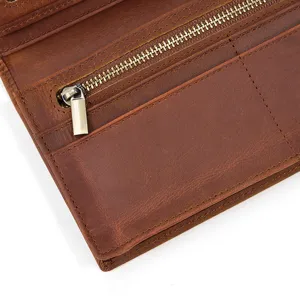 Vintage Echtleder Herren Langgeldbörse Innenkartenfächer Reißverschluss Münztasche