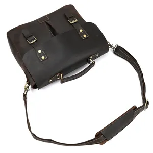 Vintage genuine leather mens briefcase laptop bag retro messenger shoulder bag for men daily use