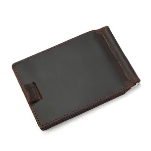 Dunkelbraune Leder Geldklammer Geldbörse, minimalistischer Kartenhalter aus echtem Leder Detail.