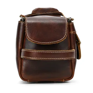Vintage leather toiletry bag, genuine crazy horse leather travel makeup pouch for men and women.