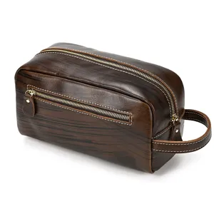 Leather toiletry bag retro travel cosmetic pouch multi-functional vintage clutch for men