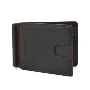 Echtes Leder Geldklammer Portemonnaie Herren, braune vintage Bifold Kartenetui mit Metallclip.