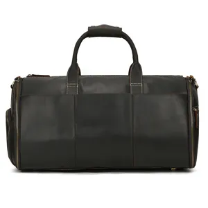 Genuine leather vintage travel duffel bag, multifunctional design for travel and sports.
