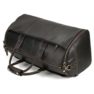 Vintage genuine leather travel duffel bag multifunctional waterproof gym luggage bag for men
