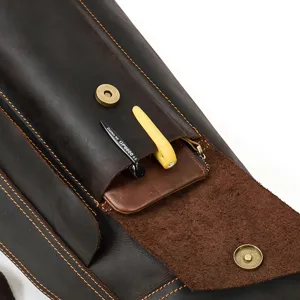 Vintage crazy horse leather chest bag detail, mens sling backpack with multiple pockets.