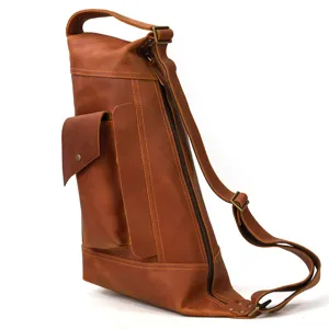 Vintage crazy horse leather men chest bag casual crossbody shoulder backpack detail style