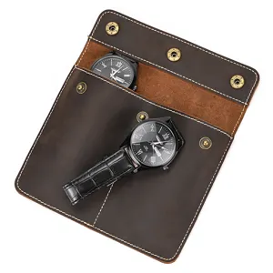 Vintage Crazy Horse Leather Watch Pouch Genuine Leather Travel Watch Storage Box Roll