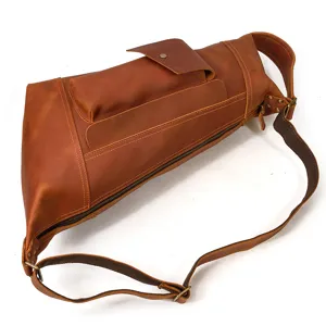 Vintage crazy horse leather chest bag, men's crossbody bag with multiple pockets.