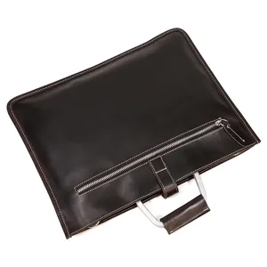 Detail mallette cuir veritable vintage marron fonce pour homme sac d'affaires metal