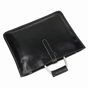 Sac d'affaires noir en cuir pour homme, sacoche vintage en veritable vachette avec poignee.