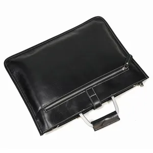 Sac d'affaires élégant pour hommes en cuir véritable noir cartable vintage bandoulière