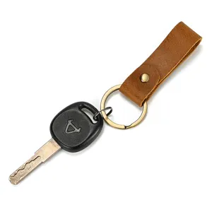 Vintage Crazy Horse Leather Keychain Retro Genuine Leather Car Key Ring Holder