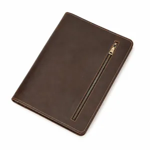 Genuine leather A4 document bag, vintage crazy horse leather business portfolio with zipper pocket.