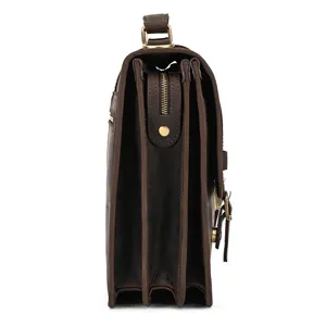 Elegante bolso maletin vintage de cuero genuino para hombre tres compartimentos