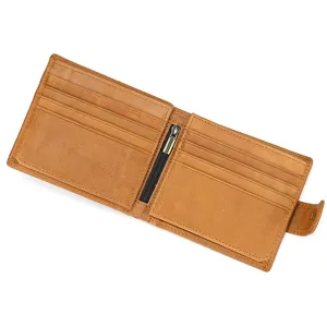 Genuine leather bifold wallet for men women, cowhide card slots zipper pocket organizer.