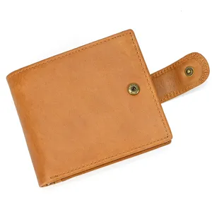 Genuine leather trifold wallet for men and women, top layer cowhide short purse with multi card slots.