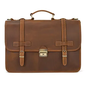 Retro Maletín de Cuero Genuino para Hombre Vintage Piel de Vaca Negocios Detalle
