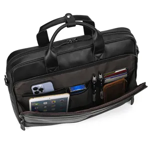 Men's genuine leather briefcase 15.6 inch laptop bag business messenger internal detail