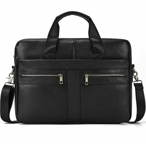 Men's leather briefcase, top layer cowhide laptop bag, business messenger and shoulder bag.