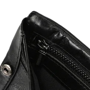 Men genuine leather wallet detail black retro cowhide card slot coin purse close up view