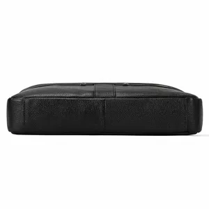 Men's genuine leather business briefcase laptop bag bottom detail view black cowhide