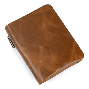 Vintage brown leather men's wallet, multi-card slot bifold purse with retro texture.