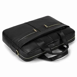 Men's leather briefcase laptop bag business shoulder bag casual black office style