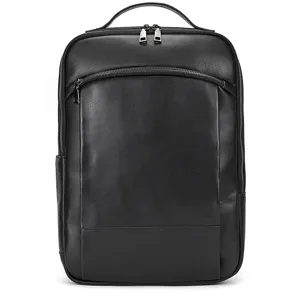 Men's black genuine leather vintage business laptop backpack casual travel school bag