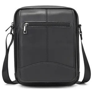 Bolso Bandolera de Cuero Auténtico para Hombre Retro Casual Crossbody Bag Vintage Solapa Messenger Bag para Viajes Diarios