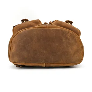 Vintage crazy horse genuine leather backpack for men and women, casual outdoor travel school bag.