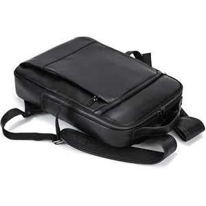 Leather backpack detail view with zipper pockets and durable straps for daily use.