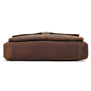 Vintage crazy horse leather briefcase bottom detail view, professional men business bag.