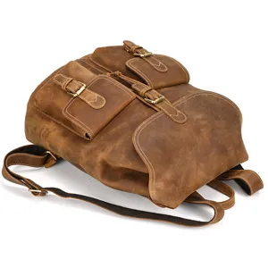 Vintage crazy horse leather backpack for men and women, casual outdoor retro leather bag.