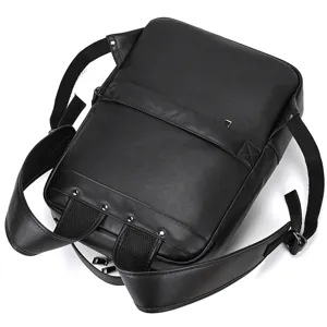 Genuine leather vintage backpack for men, premium cowhide business laptop bag detail view.