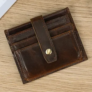 Vintage Genuine Cowhide Leather Men's Wallet Ultra-Thin Short Card Holder Multi-Card Slots Minimalist Purse