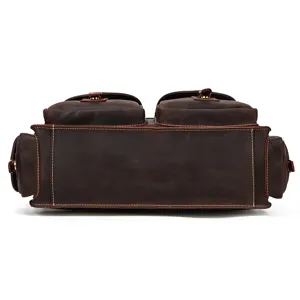 Men vintage crazy horse leather briefcase multi pocket business laptop messenger bag for men