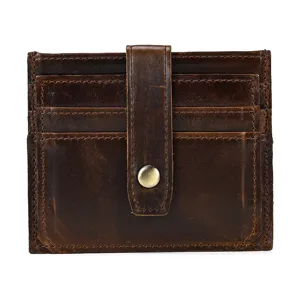 Genuine leather card holder minimalist vintage wallet slim credit card case with snap closure.