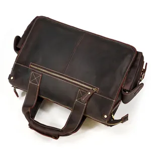 Vintage crazy horse leather men briefcase laptop bag multi-pocket genuine cowhide handbag