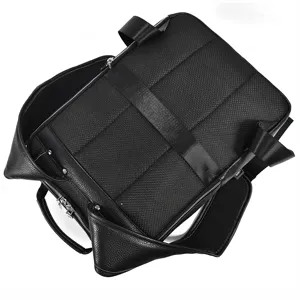 Men's business leather laptop backpack with breathable back padding and durable straps.