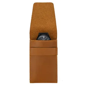 Vintage genuine leather watch pouch portable storage bag for travel watch protection brown cowhide