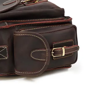 Vintage crazy horse leather bag detail shot showcasing exquisite stitching and durable hardware.
