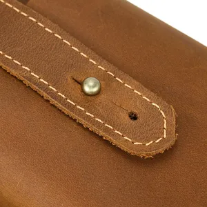 Crazy horse leather waist bag detail shot showing vintage texture and stitching craft.