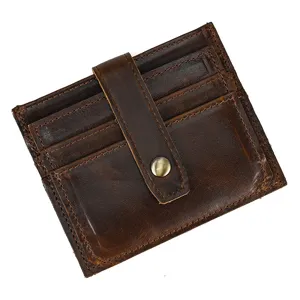 Vintage genuine leather card holder minimalist wallet slim money clip with multi card slots detail view