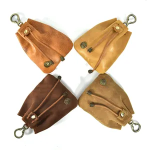 Retro Genuine Leather Mini Coin Purse For Women Men Minimalist Vegetable Tanned Leather Small Change Pouch Key Bag