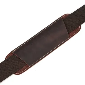 Replacement leather canvas shoulder strap detail, durable bag accessory, dark brown.