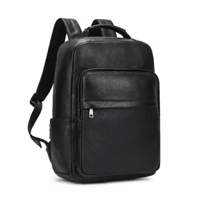 Men's business laptop backpack genuine leather casual daypack black travel backpack 41cm
