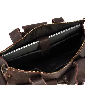 Men vintage crazy horse leather laptop briefcase business messenger bag with padded compartment.